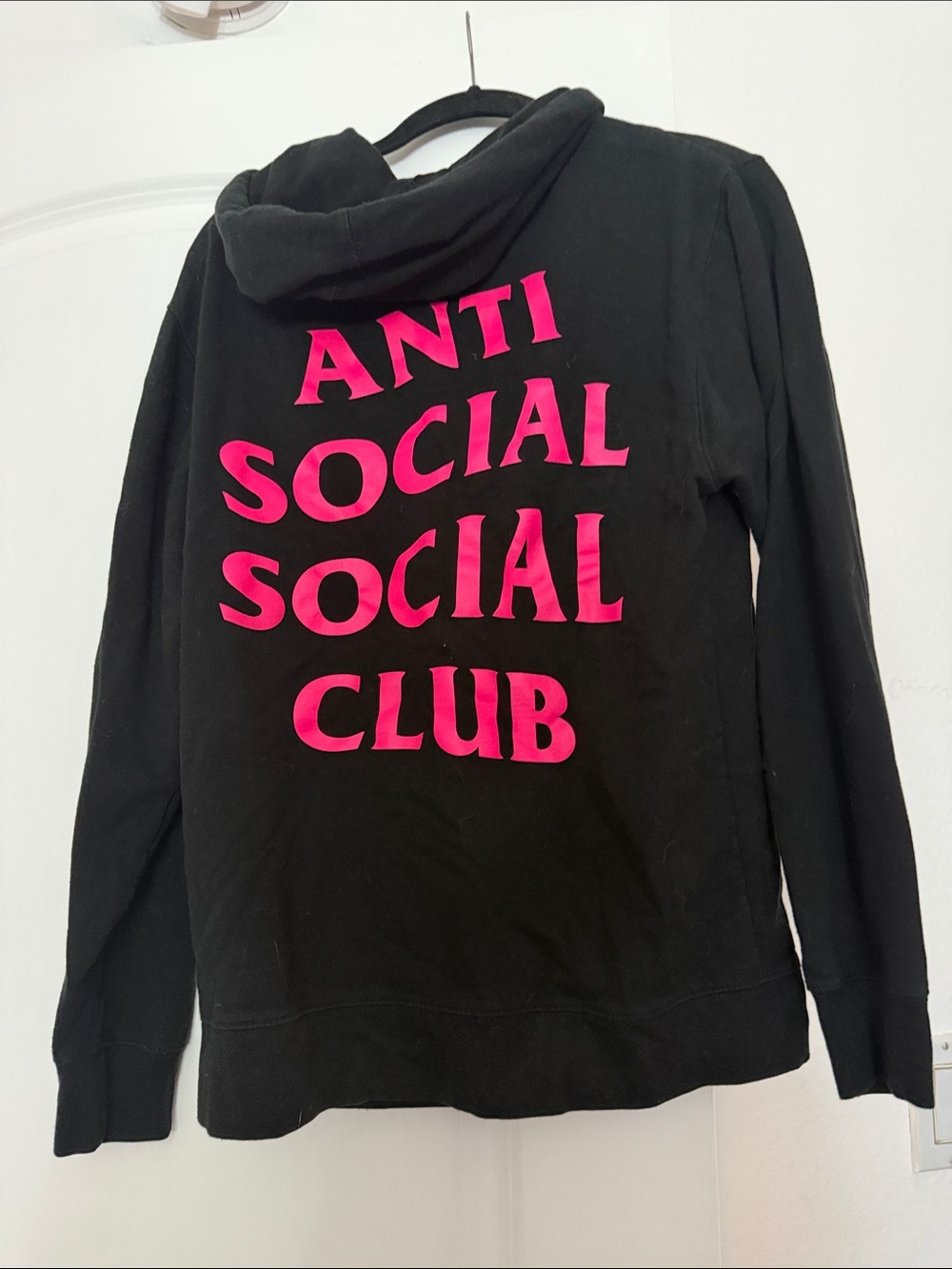 Anti Social Social Club Black Hoodie with Hot Pink Chest Logo
